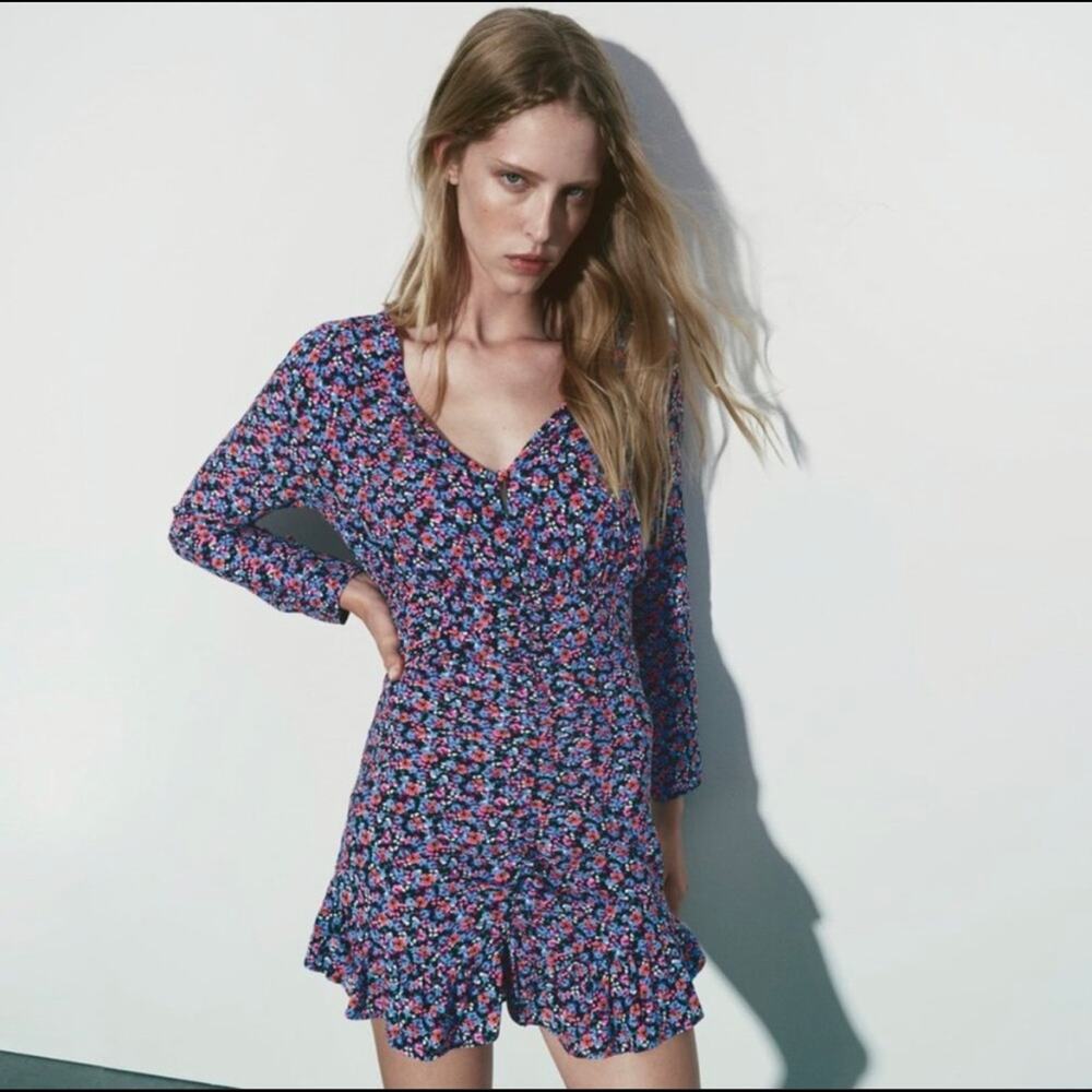 ZARA FLORAL PRINT DRESS MULTICOLORED - Picture 7 of 10